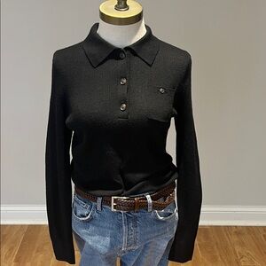 Banana Republic merino wool ribbed long sleeve polo sweater size M